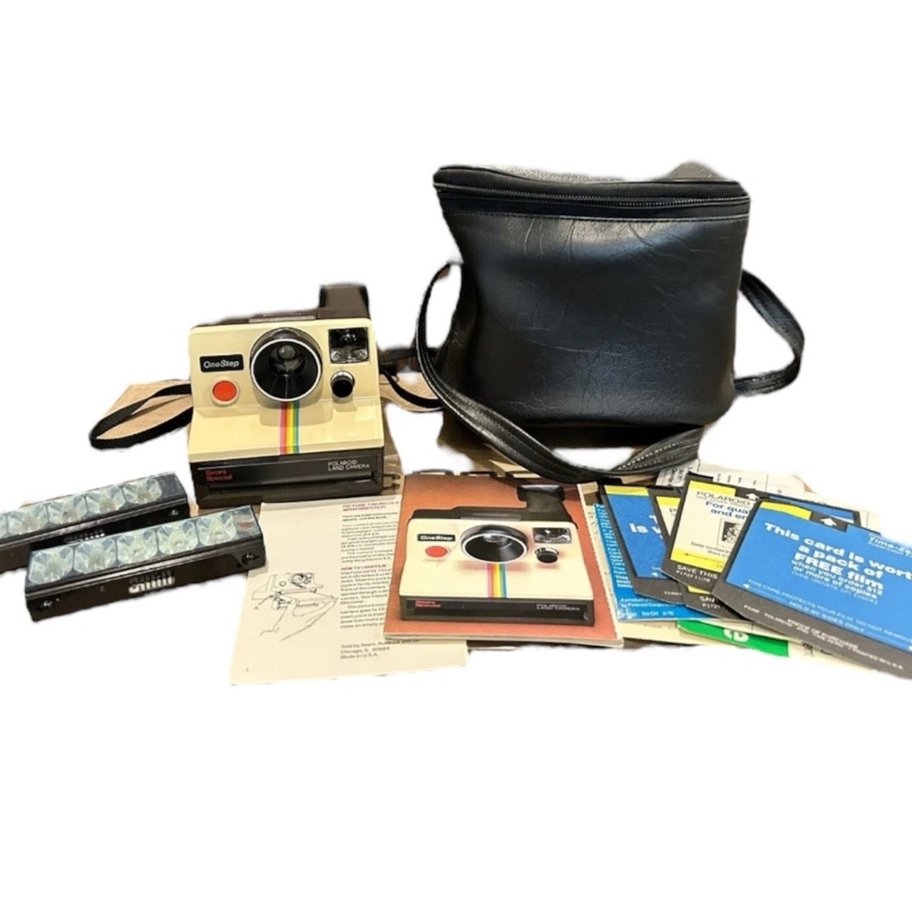 Vintage Polaroid Sx-70 Land Camera OneStep Sears Special Rainbow Stripes Manual